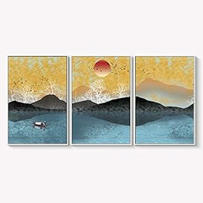 Framed Canvas Wall Art for Living Room, Bedroom Abstract Landscape Dream Place Canvas Prints for Home Decoration Ready to Hanging - 16"x24"x3 Panels