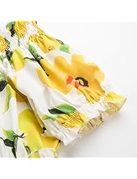 idealsanxun Limón Impresión de la mujer Off The Hombro Cintura Elástica Midi Vestido