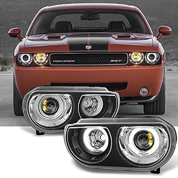 thumbnail image 2 of Pair Of Halogen Headlight Assemblies For Dodge Challenger 2008-2014 - Black Housing, Clear Lens 2 of 4