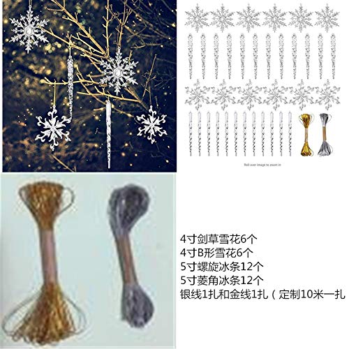 HAKACC Christmas Snowflake Decorations,36pcs Icicles Ornaments Set Clear Snowflake Acrylic Christmas Ornaments for Santa Outdoor Party Decoration Craft Projects