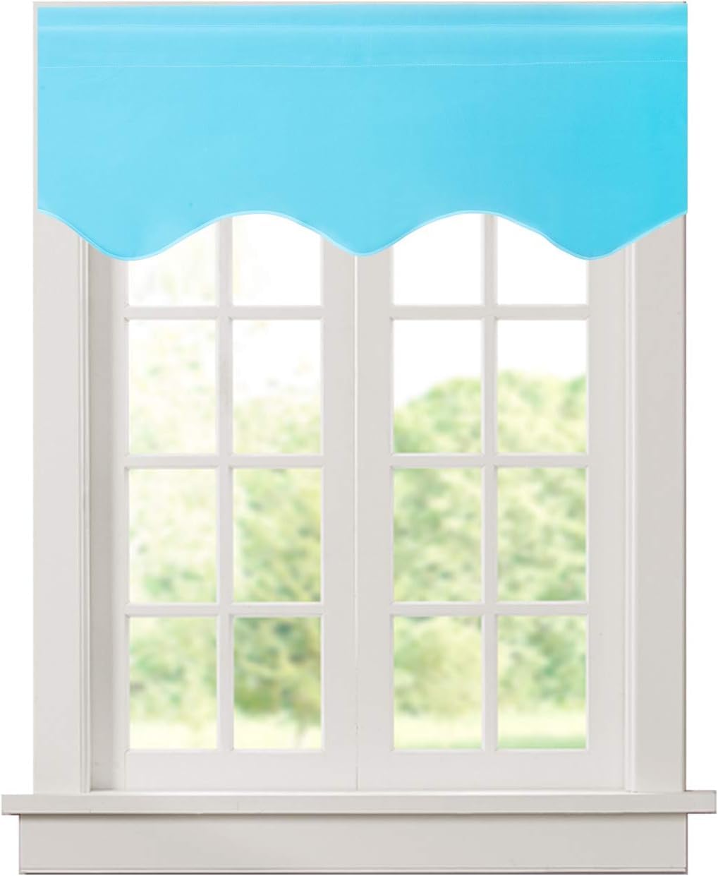 Aquazolax Kitchen Curtains Window Treatments Valance Elegant Solid Blackout Scalloped Valance Curtain Panel for Living Room, 52inch by 18inch, Turquoise, 1 Panel