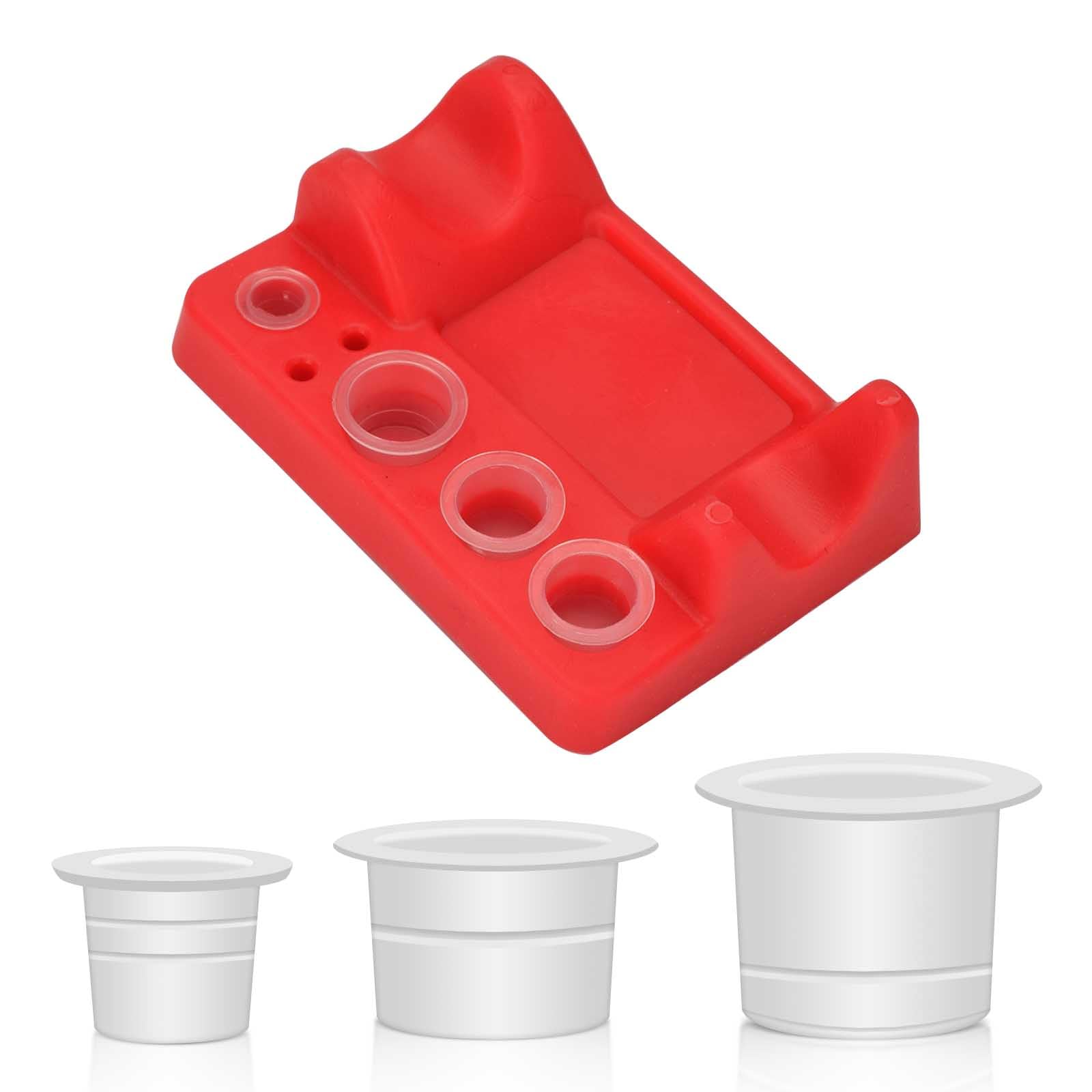 ATOMUS Red Tattoo Pen Stand Silicone Microblading Pigment Ink Cup Holder Makeup Tattoo Accessories Organiser Tool Holder with 50pcs S M L Pigment Cups