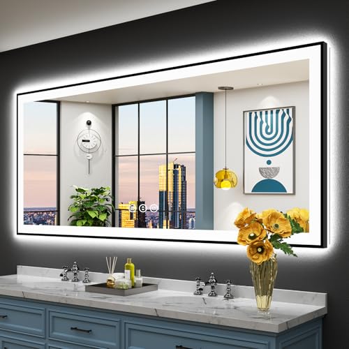 AWANDEE LED Bathroom Mirror Black Framed 72x32