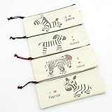 Cute Zebra and Horse Pastorable Canvas Pen Pencil Stationery Pouch Bag Case, Set of 4
