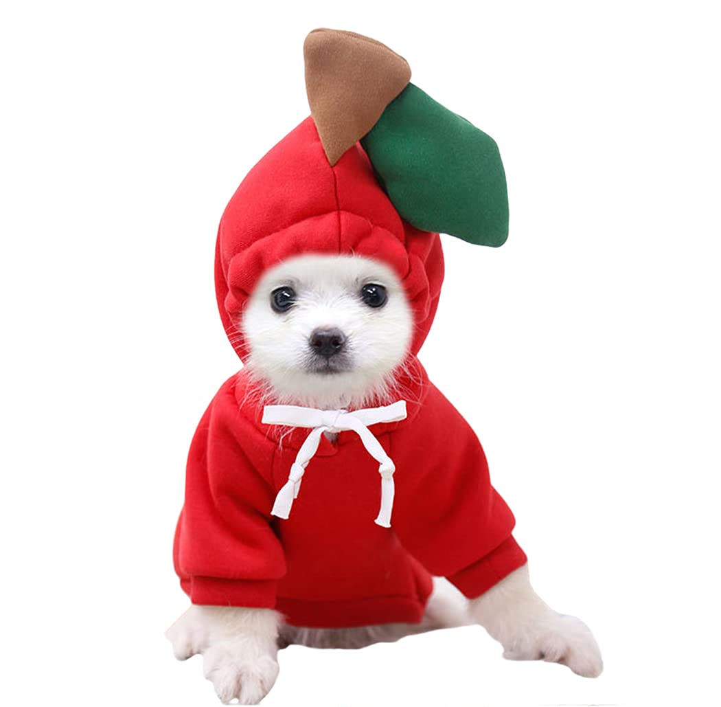 XIAOYU Apple Pet Costume Christmas Dog Fun Fruit Hoodie Fleece Dog Sweatshirt for Halloween Cosplay Puppy Jumpsuit Cat Clothes(S)