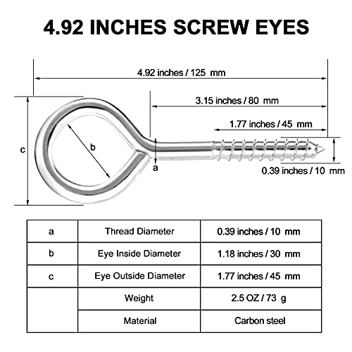 Eye Bolts Screw in, 5 Inch Heavy Duty Eye Hooks Screw, Stainless Steel