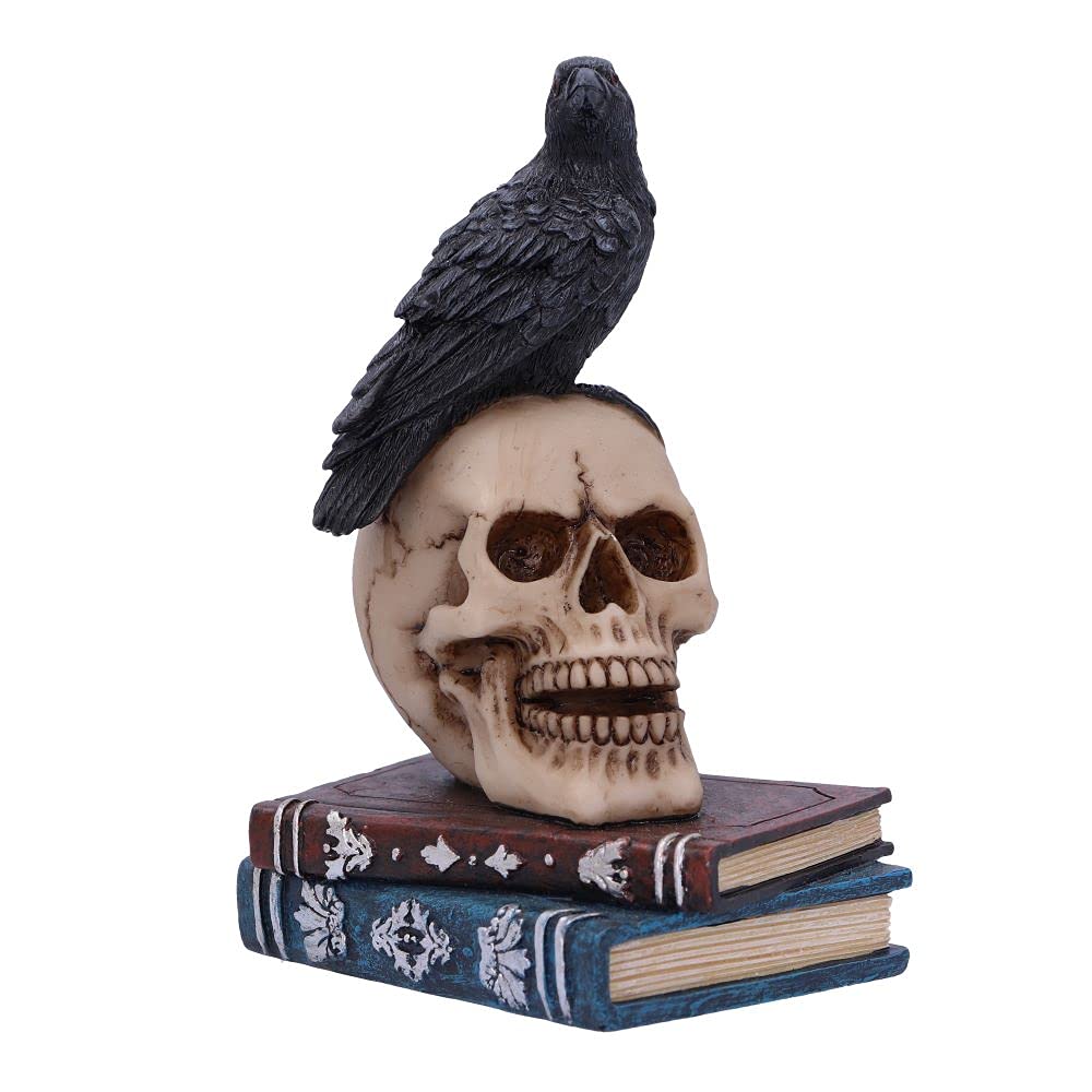 Raven Skull Ornament 10.3cm – Gothic Raven Figurine on Books, Hand-Painted Resin Dark Academia Décor