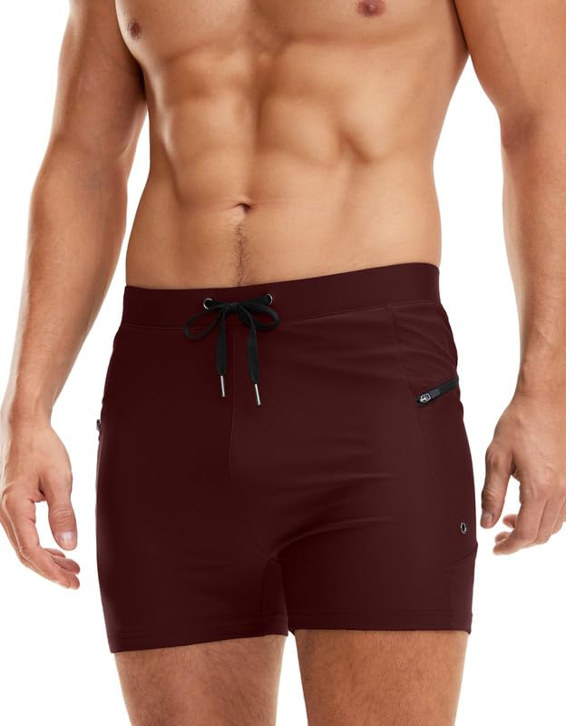 Photo 1 of G Gradual Men's Swimsuit Trunks with Zipper Pockets Quick Dry Swimwear Bathing Suit Swim Briefs Board Shorts for Men(Wine,L)