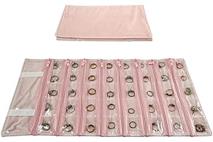 SCIKHEFT Velvet Travel Jewelry Case Roll Bag Organizer for Earrings Rings,40 Grids(Light Pink)
