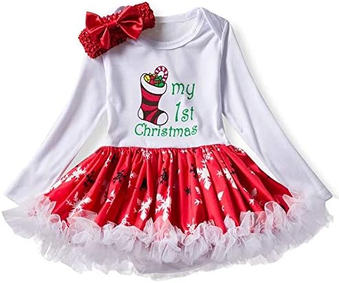 Baby Girl Dress Birthday Dress Romper with Attached Tutu Skirt.My First Christmas Dress for Baby Girl
