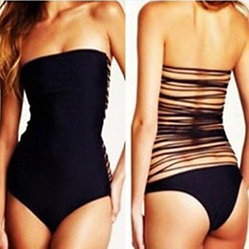 Fourcatz Womens One Piece Open Back with Mulitple Strings Swimwear X-largeBlack Color