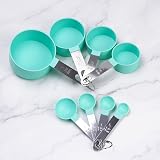 RUNZI 8 Pcs Measuring Cups and Spoons Set Stainless Nesting Green view 8