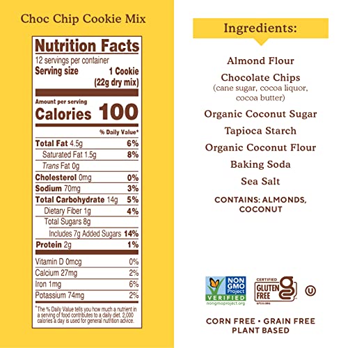 SIMPLE MILLS ALMOND FLOUR BAKING MIX, CHOCOLATE CHIP COOKIE DOUGH MIX – GLUTEN FREE, PLANT BASED, 9.4 OUNCE (PACK OF 1)