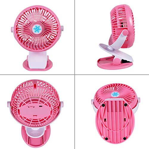 Ikevan 360° Portable Fan,Portable Mini Table Fan USB Power Clip On Desk Cooling For Baby Stroller and Car,4 Colors (Pink)