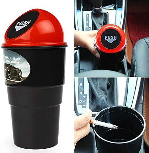 Trash Storage Organiser Mini Dustbin Rubbish Bin Can Garbage Plastic Dust Organizer for Office Home Auto Vehicle (Red)