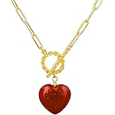 Gempires Gemstone Heart Front Toggle Necklace for Women with gold Paperclip Chain, Toggle Clasp Jewelry for Women, Gift for Her