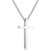 Pivza Stainless Steel Men's Cross Necklace with Scripture | 20/22/24 Inch Silver Chain | Inspirational Bible Verse Pendant | Durable & Stylish Christian Jewelry