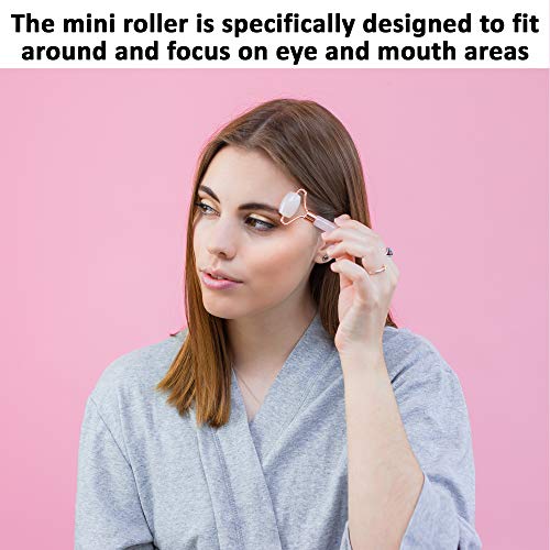 Rose Quartz Roller with Gua Sha, Mini Eye Roller set Jade Roller for