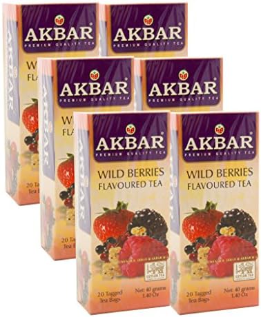 Akbar | Wild Berries Tea | Gourmet 20 Count String &amp; Tag | Premium Grade Flavored Black Tea| Non GMO | Garden Fresh | (6 Pack)
