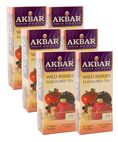 Akbar | Wild Berries Tea | Gourmet 20 Count String &amp; Tag | Premium Grade Flavored Black Tea| Non GMO | Garden Fresh | (6 Pack)