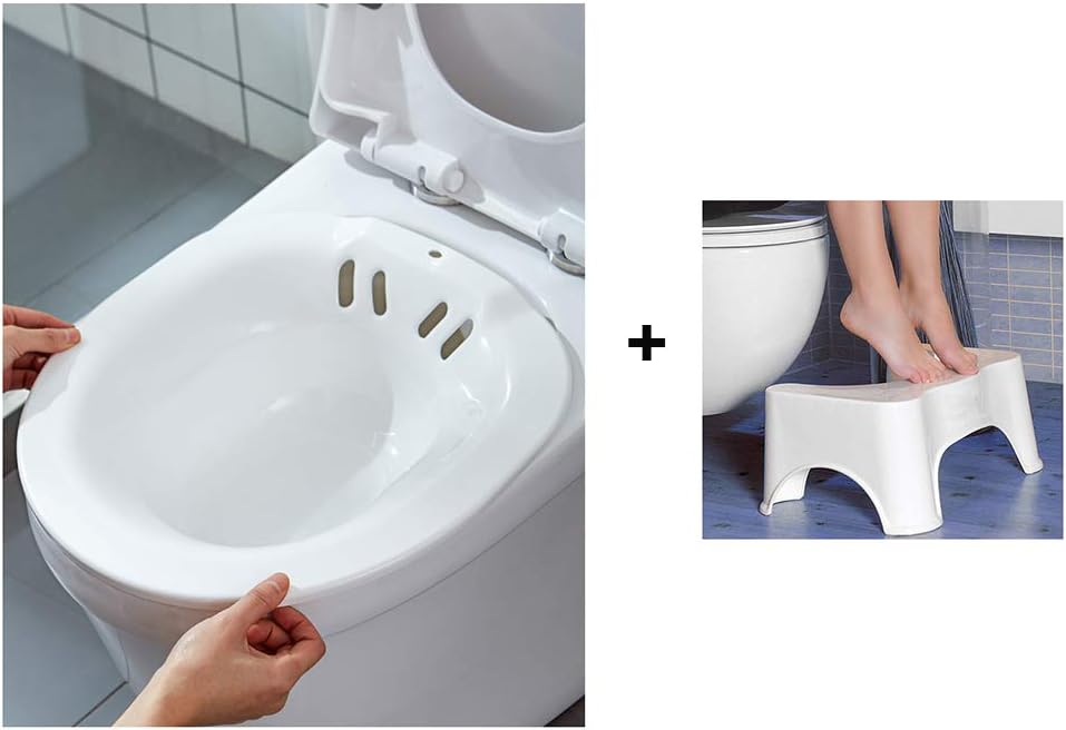 Sitz Bath with Step Stool-Perineal Soaking Bath-Hip Bath Tub Kit-Nursing Basin for Hemorrhoidal Relief, Elderly, Patients