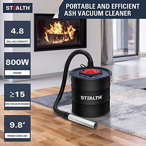 STEALTH 4.8 Gallon Ash Vacuum, Portable Ash Vac with Powerful Suction for Fireplaces, Wood