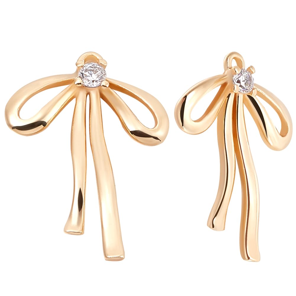 Beebeecraft 1 Box 6 Pairs Bowknot Charms Real 18K Gold Plated Brass Cubic Zirconia Pendant Charm Hollow Bow Knot Pendant Links Connectors for Jewelry Making Supplies Bracelet Necklace DIY Craft