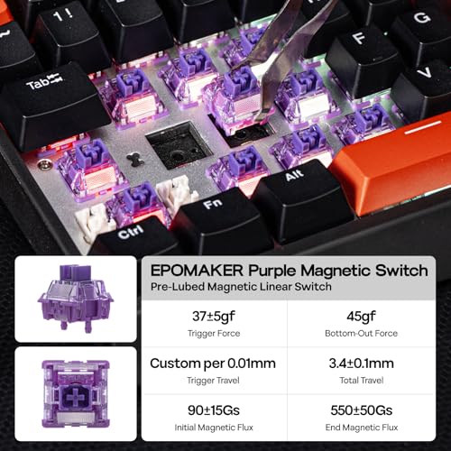 EPOMAKER HE30 One-Handed Hall Effect Keyboard, 8K Polling & 0.125ms, SOCD & Snap Key, Adjustable Trigger, PBT Keycap, RGB, Custom Software, Wired Gaming Keyboard for PC/Gamer (Black Orange)