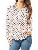 Allegra K Women Polka Dots Point Collar Convertible Sleeve Portofino Shirt