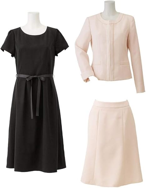 Amazon Nissen ニッセン フォーマルウェア フォーマルワンピース フォーマル3点セットスーツ ラメ入ノーカラージャケット ラメ入スカート タックフレアワンピース レディース ピンクベージュ ピンクベージュ 黒 38 スーツ 通販