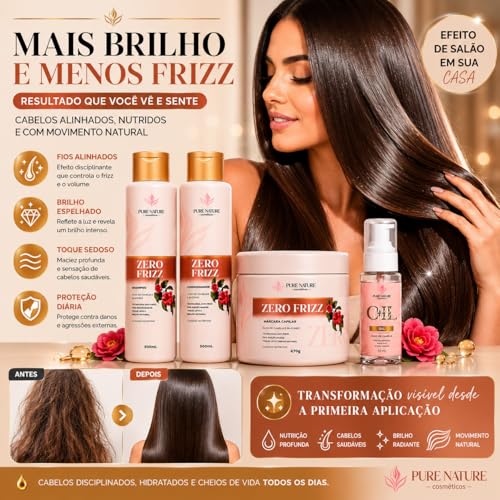Pure Nature Kit Zero Frizz Alinhamento e Brilho Intenso 4 Itens