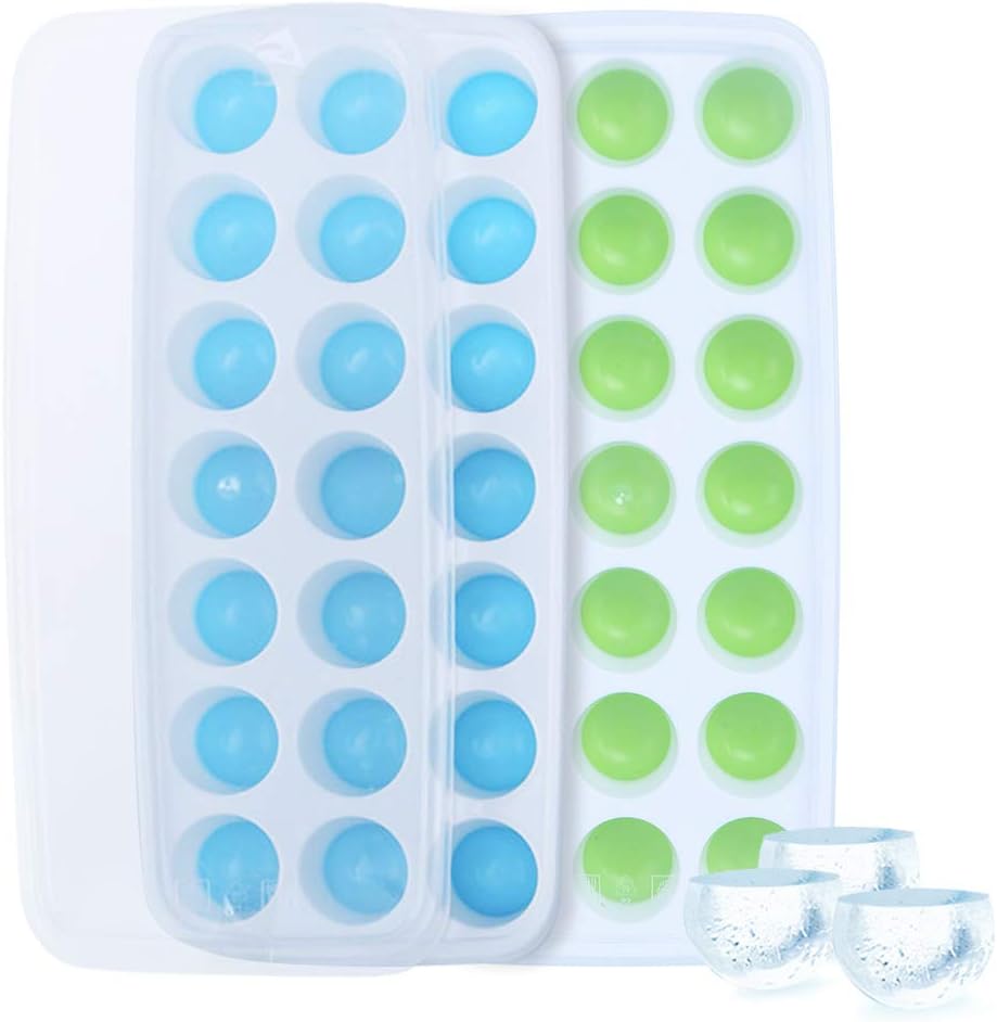 WKMR Ice Cube Trays 2 Pack with Removable lids, Durable Stackable and Dishwasher Safe, Easy-Release and Flexible (Semicircle Shape)