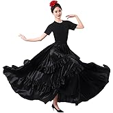 SANCAN Double Ruffle Long Full Maxi Skirt for Women Folklorico Practice Mexican Flamenco Classical Dance Performance Costume