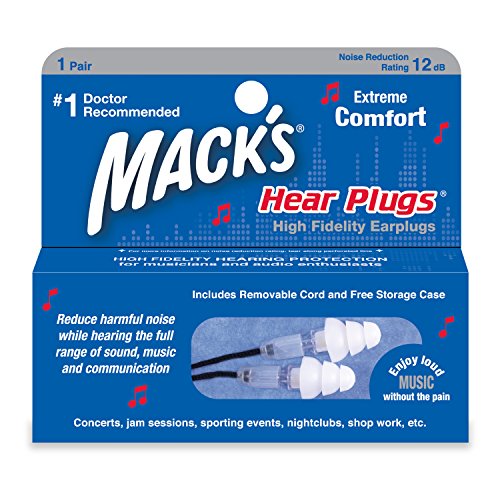 Mack's Hear Plugs High Fidelity Ear Plugs - Original version - Musician Ear Plugs - 1 Pair with Removable Neck Cord - Standard Size