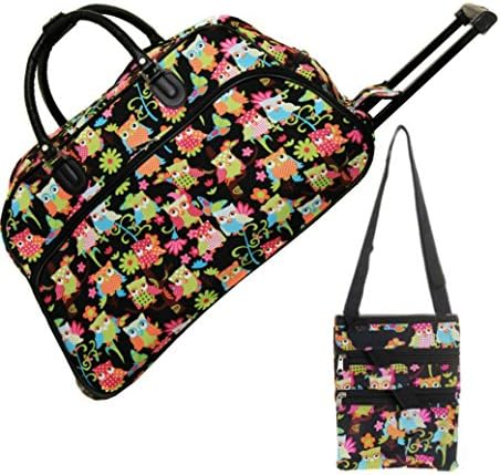 Owl 21" Rolling Duffel Bag Set - 1 Duffle Bag with 1 Cosmetic Bag