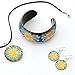 Chuvora Hand Blown Venetian Murano Glass Blue with Yellow Flower Pendant Necklace, 18-20 inches