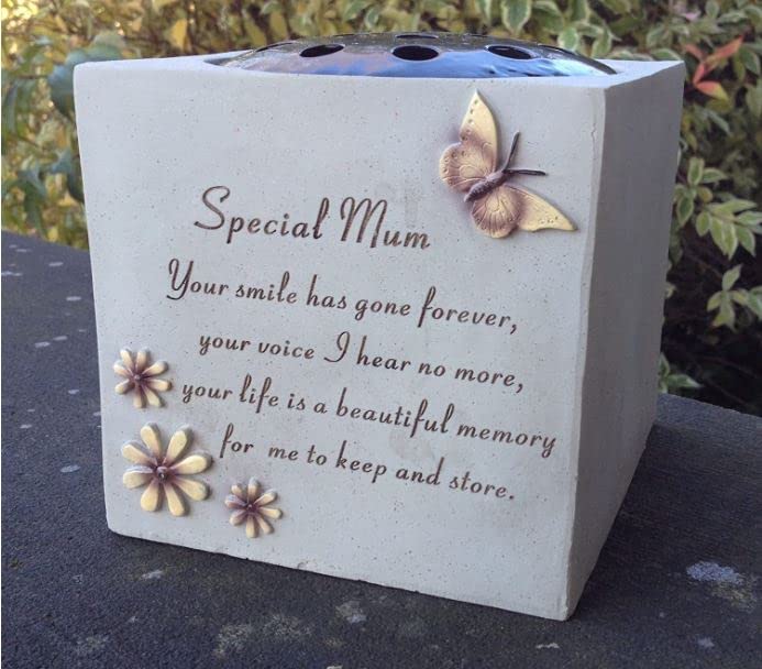 OnlineStreet Grave Vase Rose Bowl with Butterfly and Flowers - Memorial Flower Holders Ornament, Engraved with a Funeral Verse, Weatherproof-Grave Decoration Ornament 14 x 15 cm (Mum) (13974)