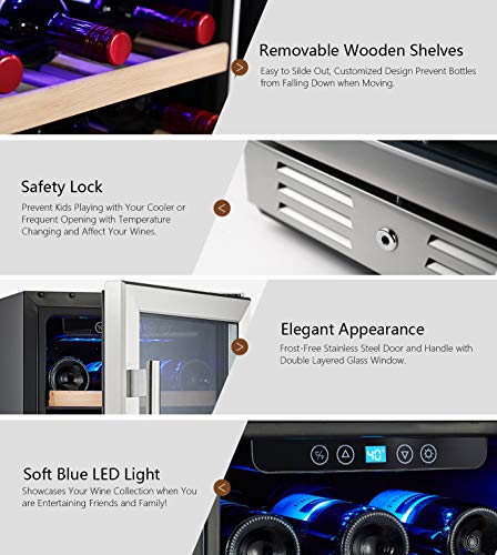 Kalamera-15-Wine-Cooler-30-Bottle-Built-in-or-Freestanding-with-Stainless-Steel-Double-Layer-Tempered-Glass-Door-and-Temperature-Memory-Function