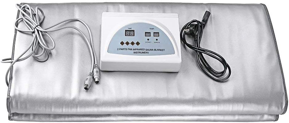 Pettyios Sauna Blanket,110V 2 Zone Digital Far-Infrared (FIR) Heat Therapy Blanket for Body Shape Slimming Fitness (Silver)