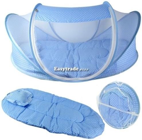 Foldable Multi-Function Baby Bed Mosquito Net Mattress Pillow Tent Crib Playpen-Blue