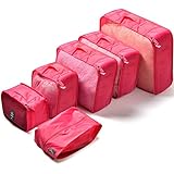 6 Set Packing Cubes/Travel Cubes - Travel Organizers with Shoes Bag-Deep pink