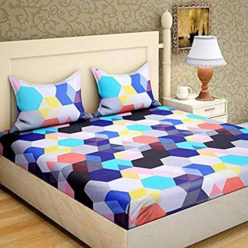 DECO READY Glace Cotton King Size Double Bedsheet,Set of 1 Bedsheet and 2 Pillow Covers (Multi)