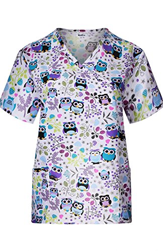 MedPro Women's Medical Scrub Set with Printed Wrap Top and Cargo Pants Purple Grey M - Thumbnail 2