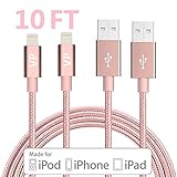 Lightning Cable, VP 2Pack 10 FT iPhone Charger Cord nylon braided for Apple iphone SE, iPhone 7, 6s, 6s+, 6+, 6,5s 5c 5,iPad Mini, Air, iPad 6, iPod (2Pack 10FT Pink)