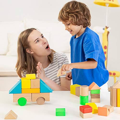 Lewo Large Wooden Blocks Construction Building Toys Set Stacking Bricks