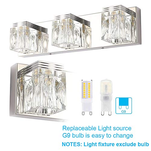 RALBAY LED Modern Bathroom Vanity Lights 3 Lights Crystal Glass