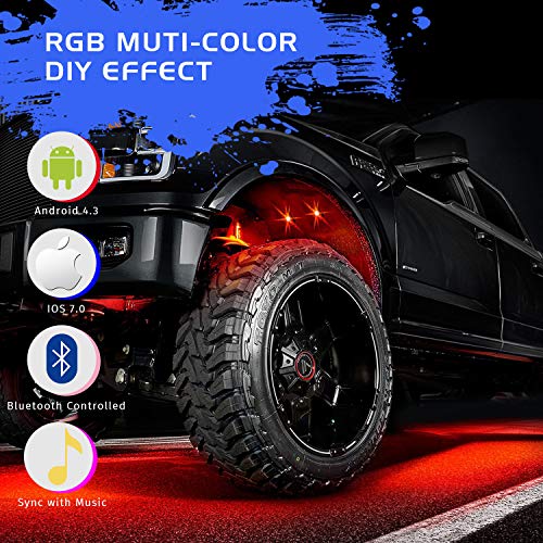 RGB LED Rock Light Kit, Auto Power Plus Neon Led Lights Waterproof Bluetooth Strobe Lights Underglow RGB led lights for Truck SUV ATV Boat Motorcycle Off Road Jeep - 8 Pods - Thumbnail 3