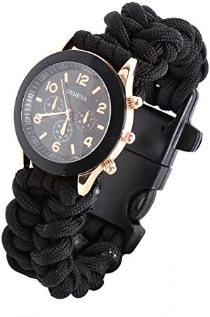 Smart Outdoor Survival Watch Bracelet Flint Fire Starter Scraper Whistle Gear