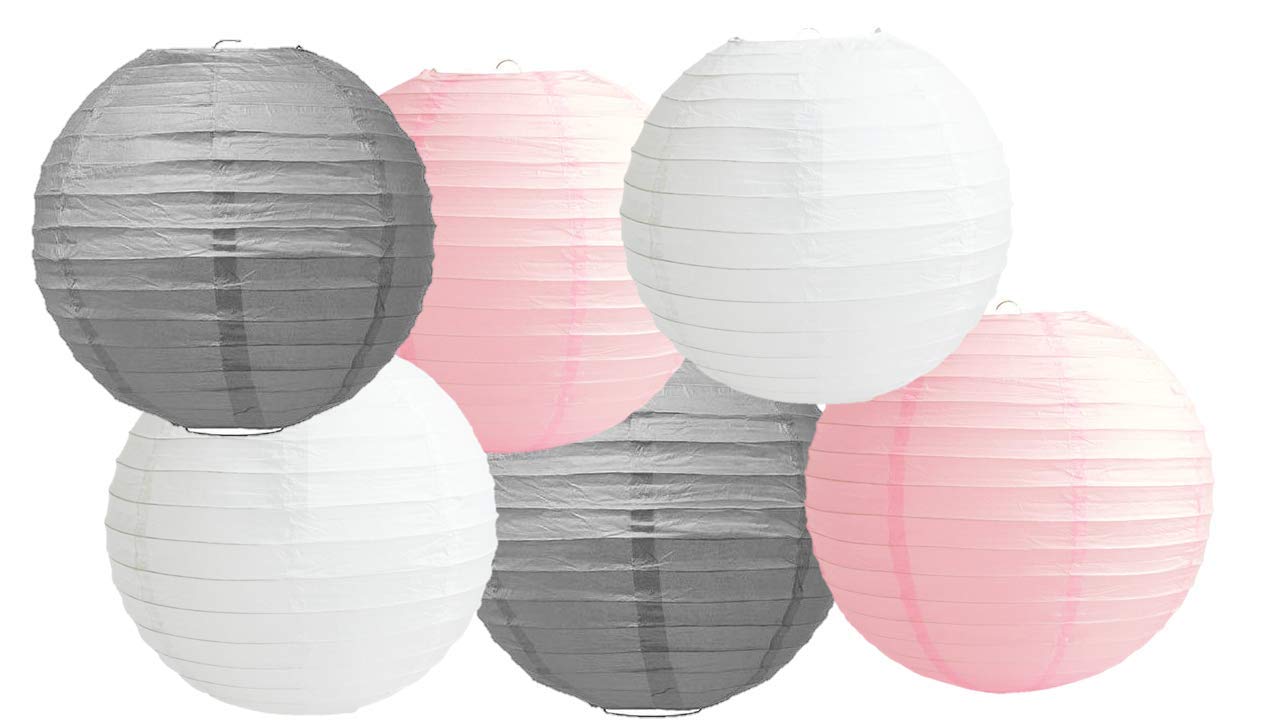 Paper Lanterns Mix Color Packs of 6 Round Paper Lanterns Lampshade (Baby Pink Shade, 12" (30 Cm))