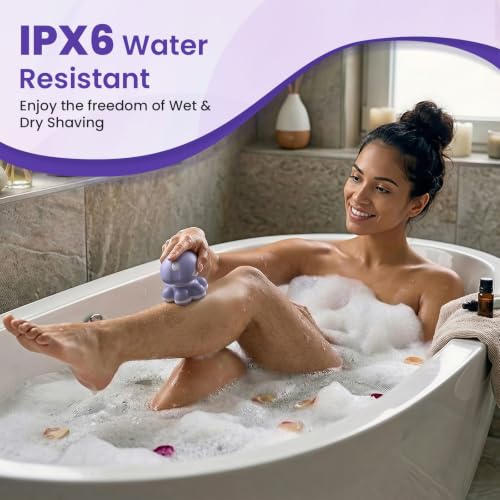 VIKICON Women's Electric Shaver 7D, USB Rechargeable Women's Shaver, Body Shaver for Legs and Body, Floating Head, Dry/Wet, LED Light, Compact for Travel, Purple